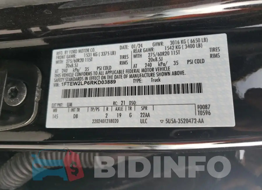 1FTEW2LP6RKD03889 Photo# 12