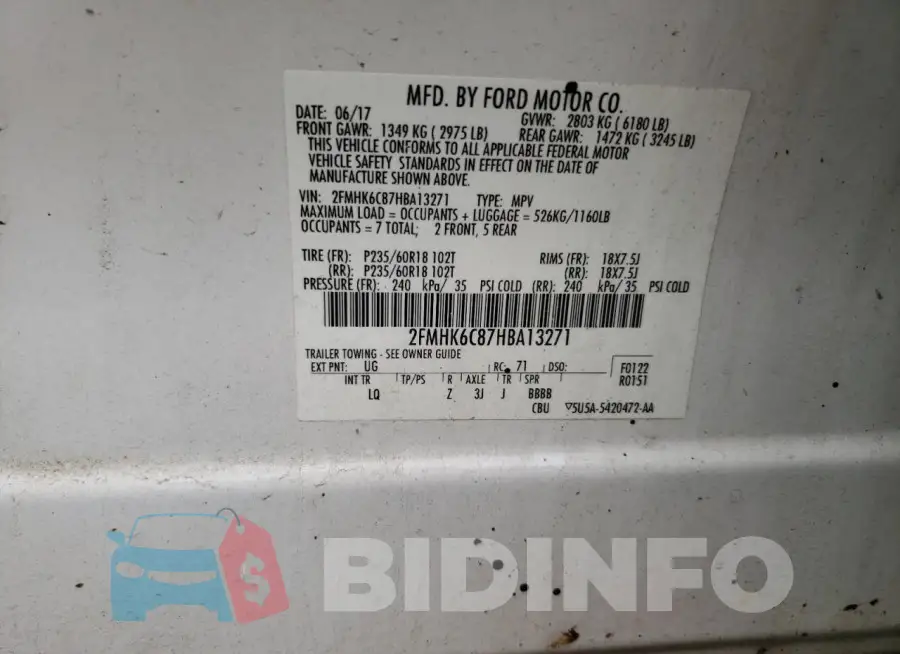 2FMHK6C87HBA13271 Photo# 13