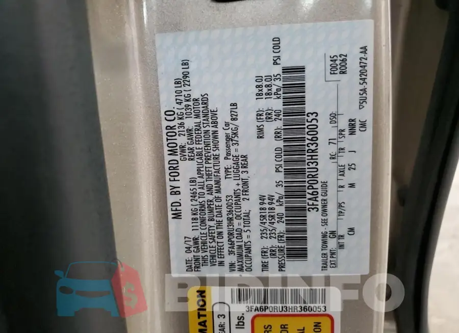 3FA6P0RU3HR360053 Photo# 12