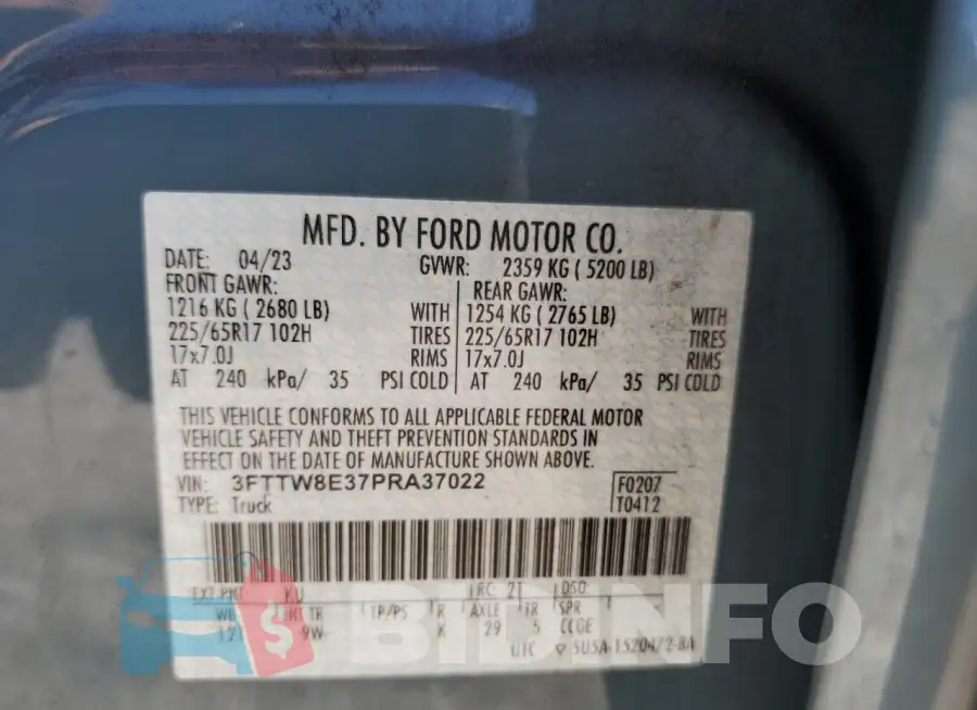 3FTTW8E37PRA37022 Photo# 12