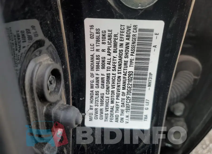 19XFC2F70GE210293 Photo# 12