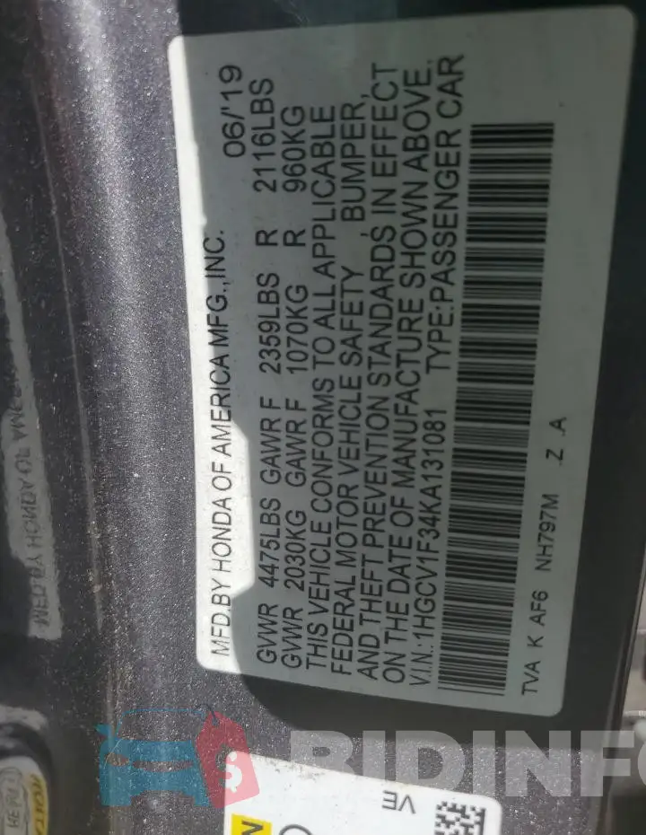 1HGCV1F34KA131081 Photo# 12