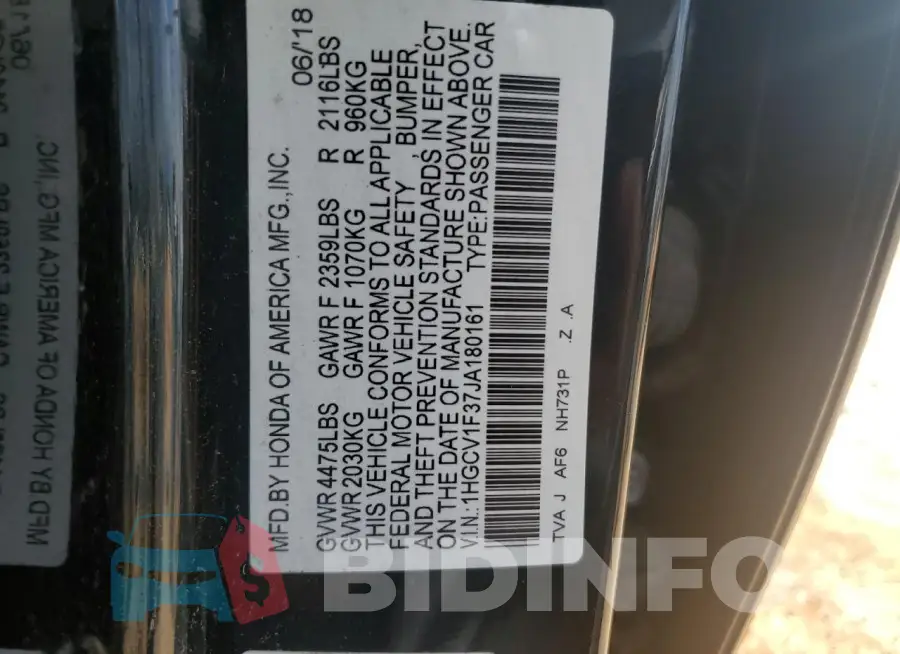 1HGCV1F37JA180161 Photo# 12