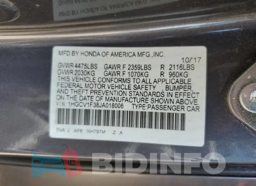 1HGCV1F38JA018006 Photo# 12