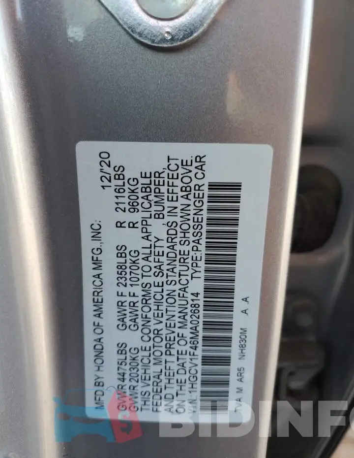 1HGCV1F46MA026814 Photo# 12