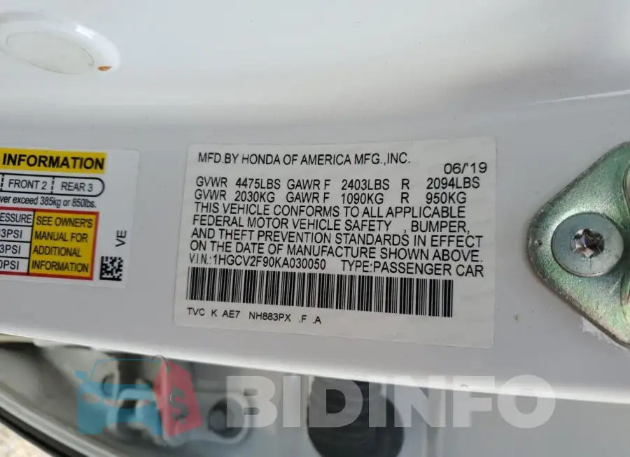 1HGCV2F90KA030050 Photo# 13