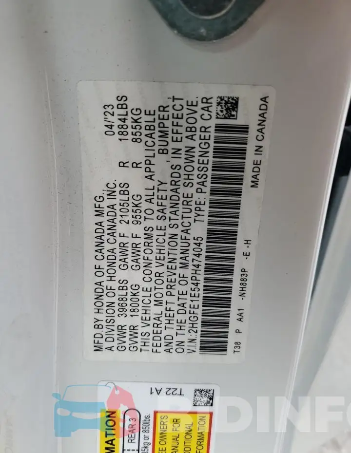 2HGFE1E54PH474045 Photo# 13