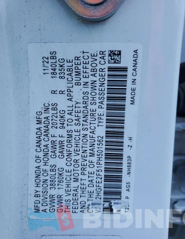2HGFE2F51PH501562 Photo# 12