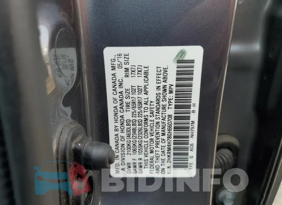 2HKRM4H78GH660708 Photo# 13