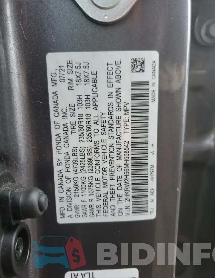 2HKRW2H56MH668542 Photo# 13