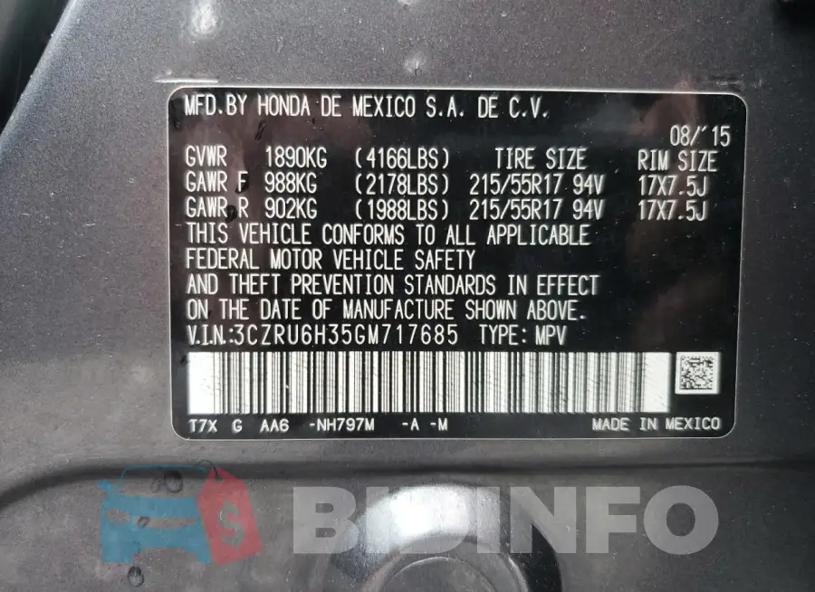 3CZRU6H35GM717685 Photo# 14