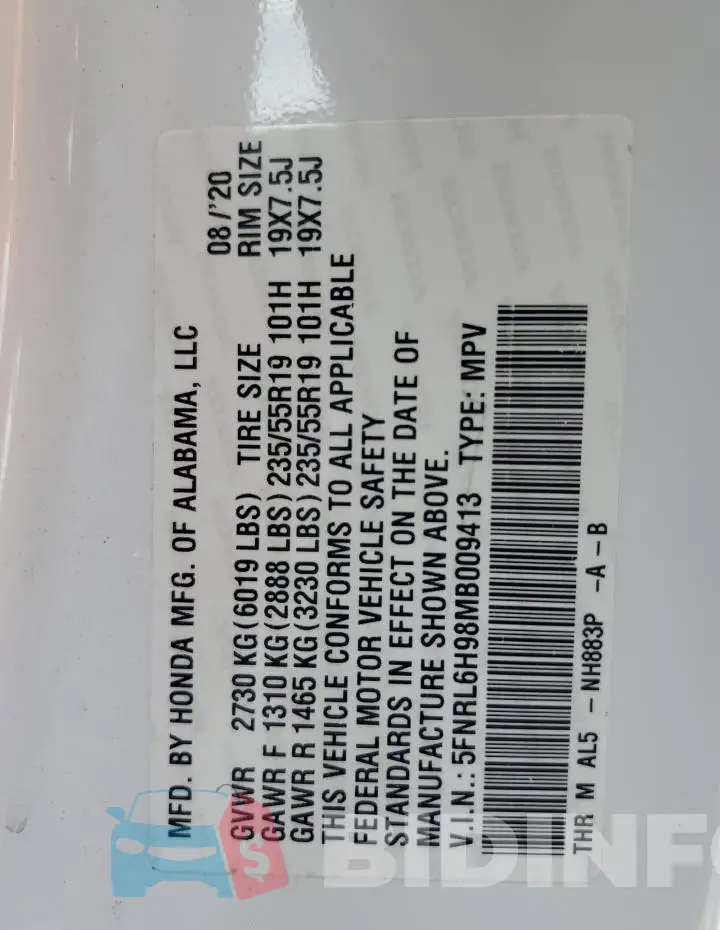 5FNRL6H98MB009413 Photo# 14
