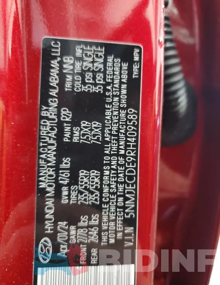 5NMJECDE9RH409589 Photo# 13