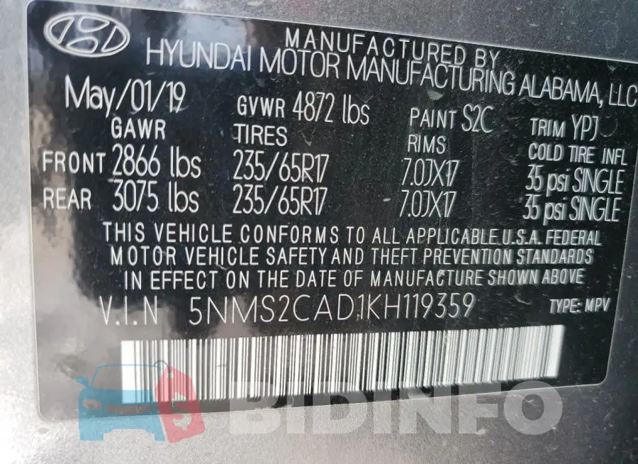 5NMS2CAD1KH119359 Photo# 13