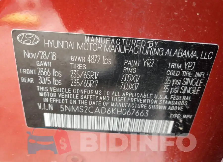 5NMS2CAD6KH067663 Photo# 13