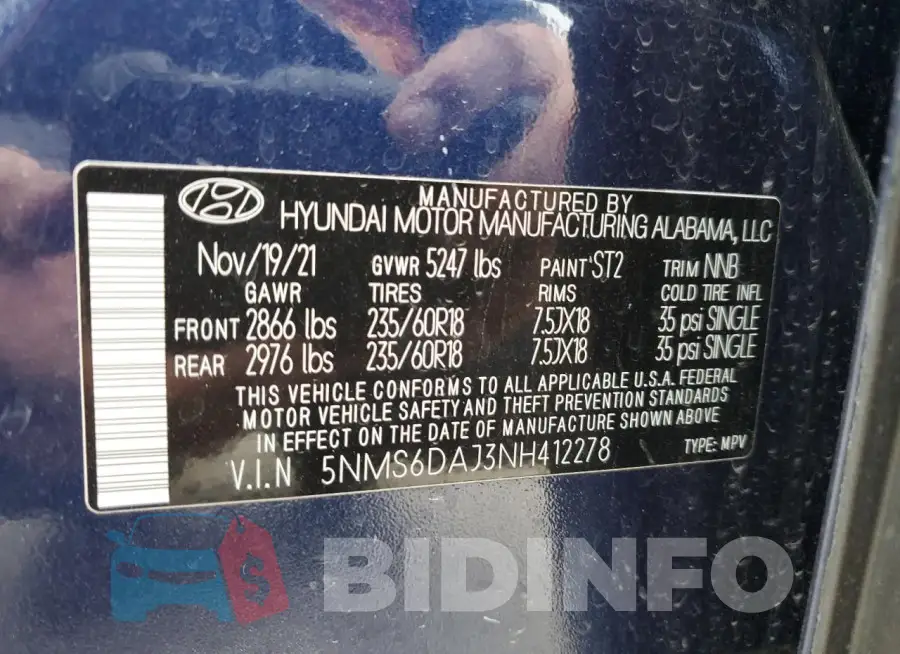 5NMS6DAJ3NH412278 Photo# 13