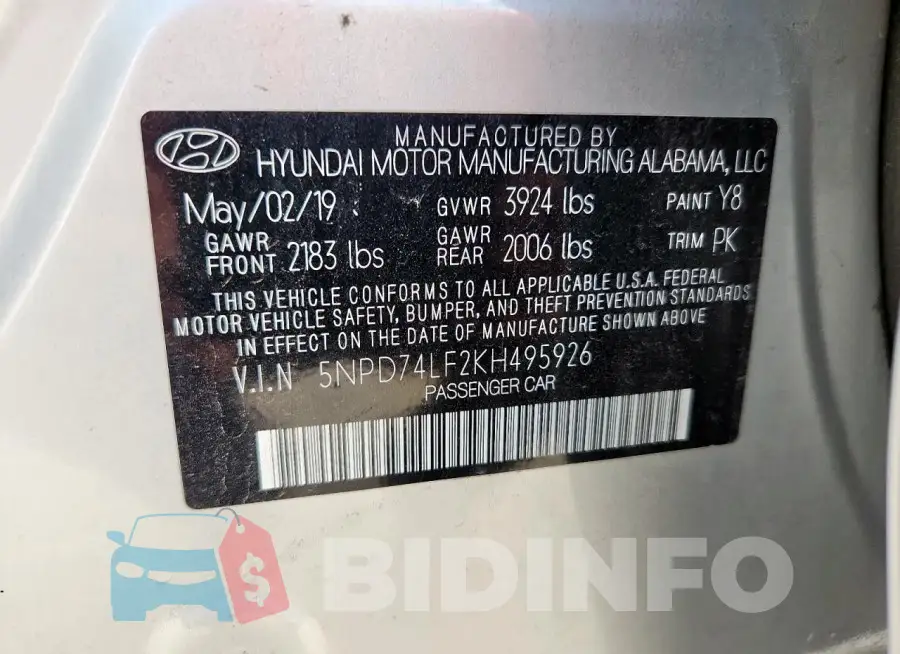 5NPD74LF2KH495926 Photo# 12