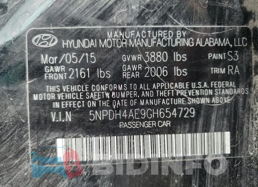 5NPDH4AE9GH654729 Photo# 12