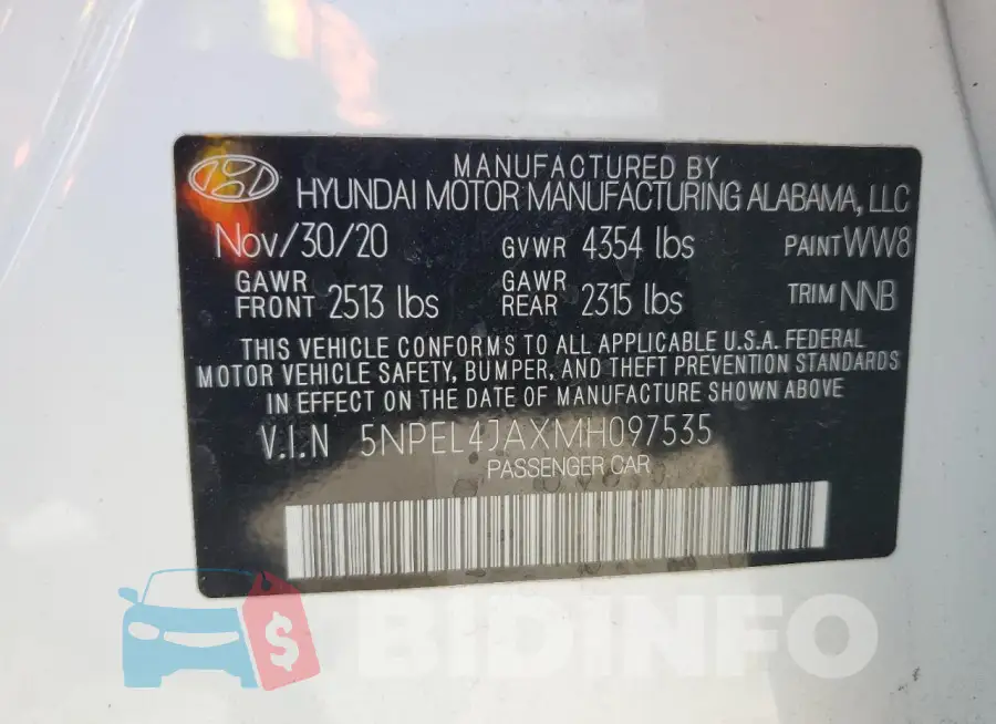 5NPEL4JAXMH097535 Photo# 13