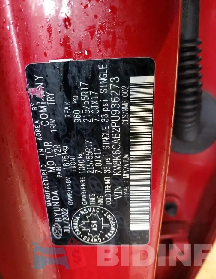 KM8K6CAB2PU936273 Photo# 13