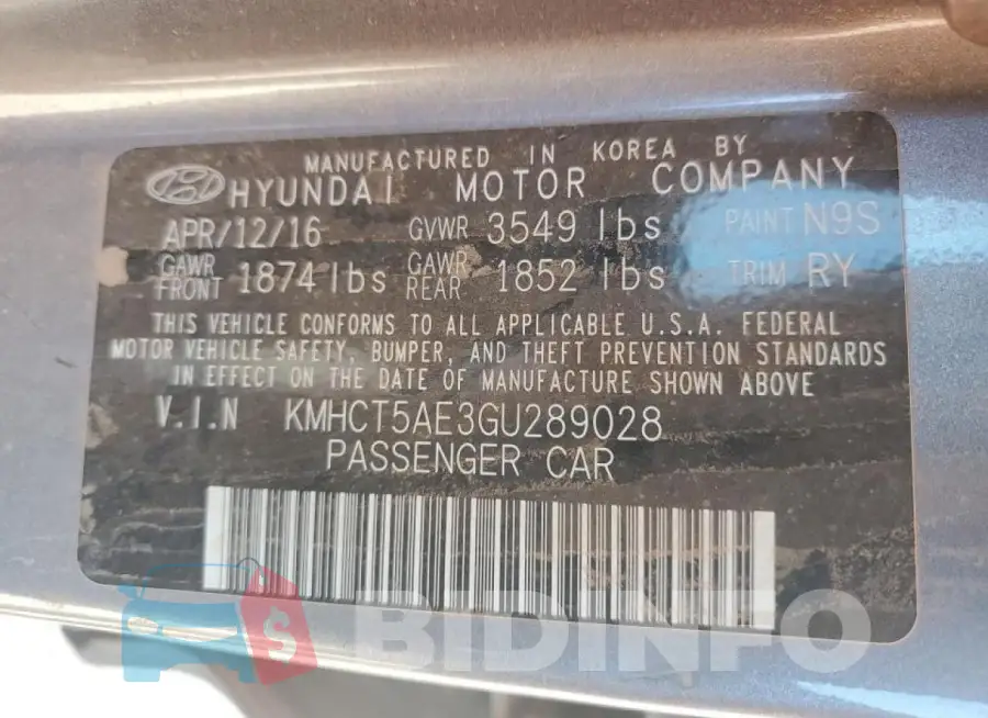KMHCT5AE3GU289028 Photo# 12
