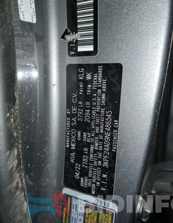 3KPF24AD9NE486545 Photo# 13