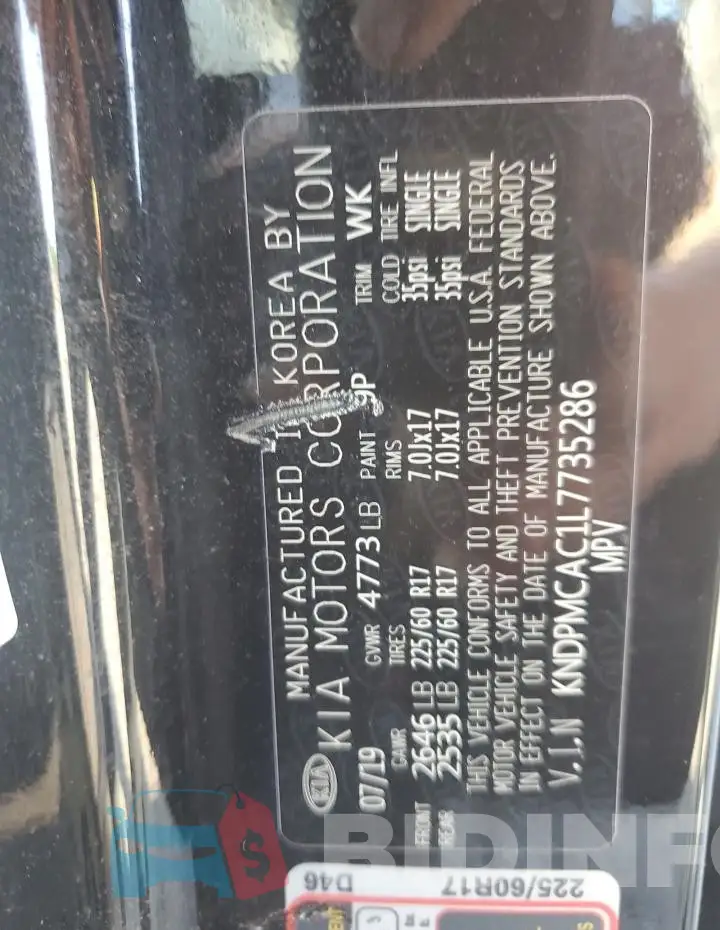 KNDPMCAC1L7735286 Photo# 13