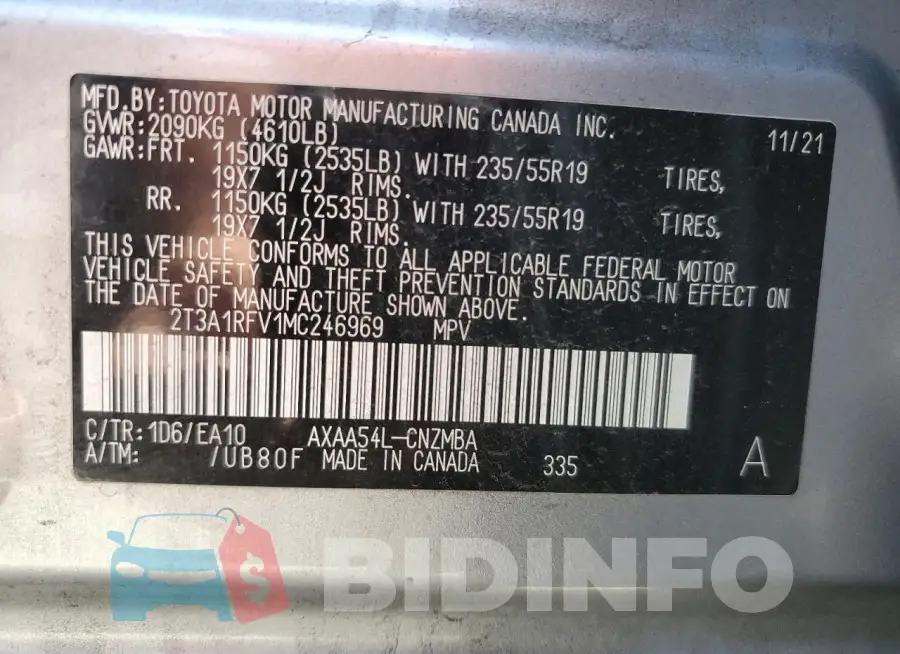 2T3A1RFV1MC246969 Photo# 13
