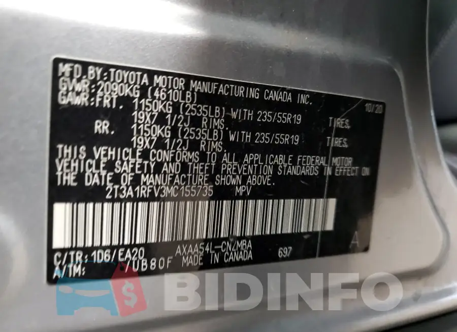 2T3A1RFV3MC155735 Photo# 13