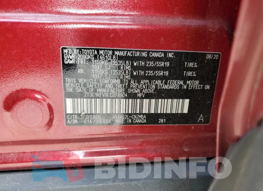 2T3C1RFVXLC078904 Photo# 13