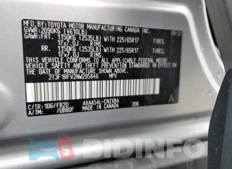 2T3F1RFV2NW295846 Photo# 13