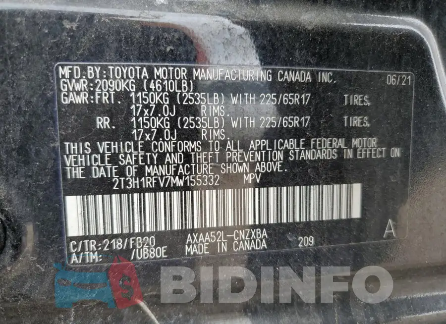 2T3H1RFV7MW155332 Photo# 14