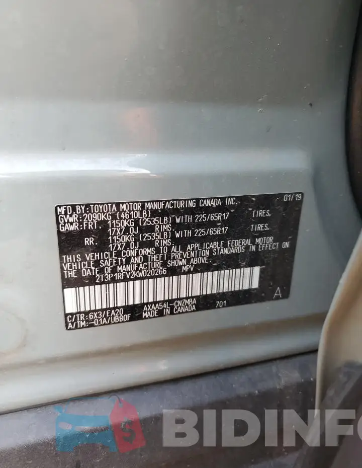 2T3P1RFV2KW020266 Photo# 14