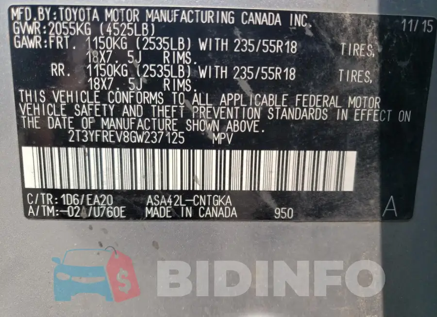 2T3YFREV8GW237125 Photo# 13