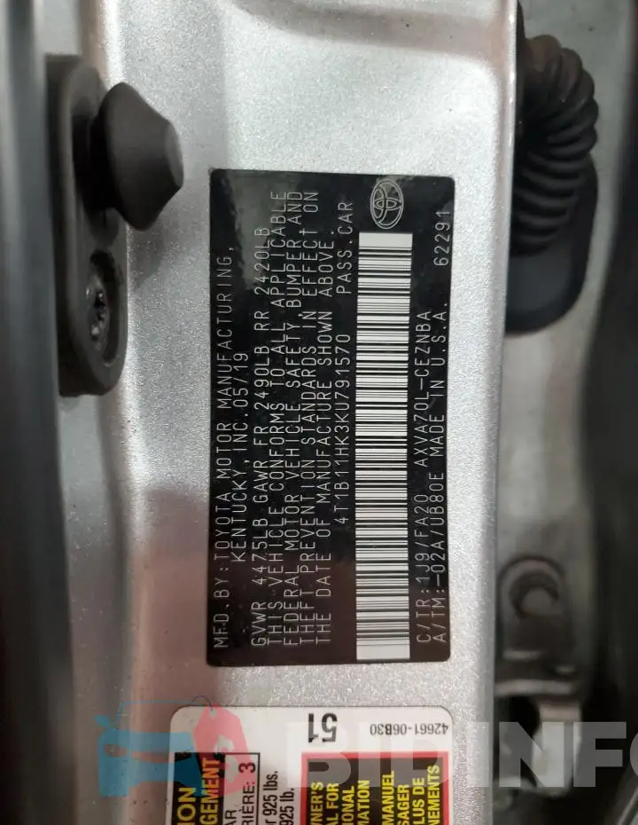 4T1B11HK3KU791570 Photo# 12