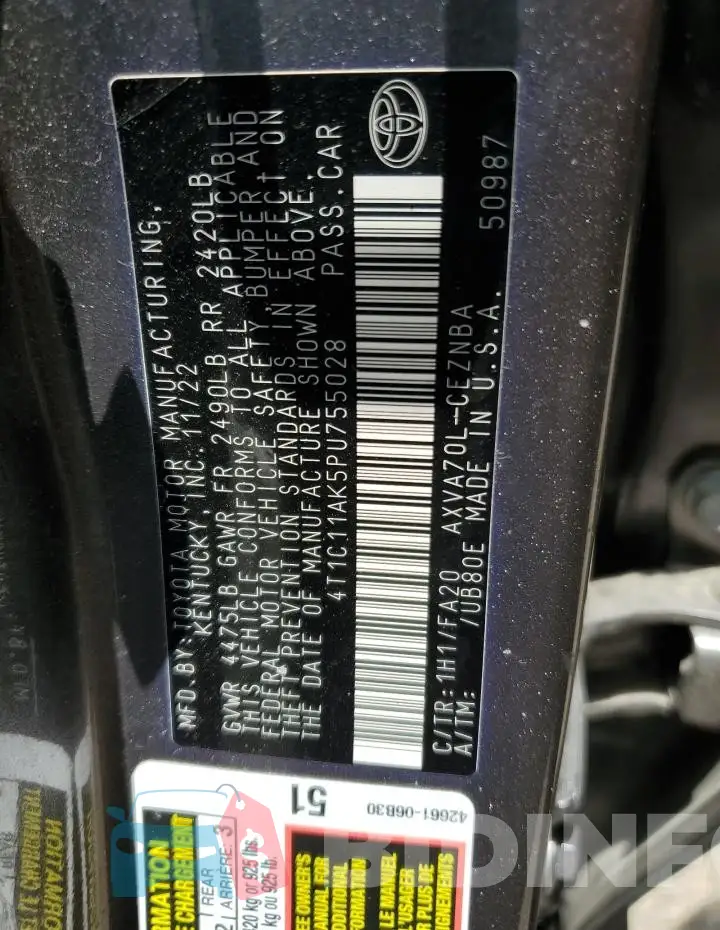 4T1C11AK5PU755028 Photo# 12