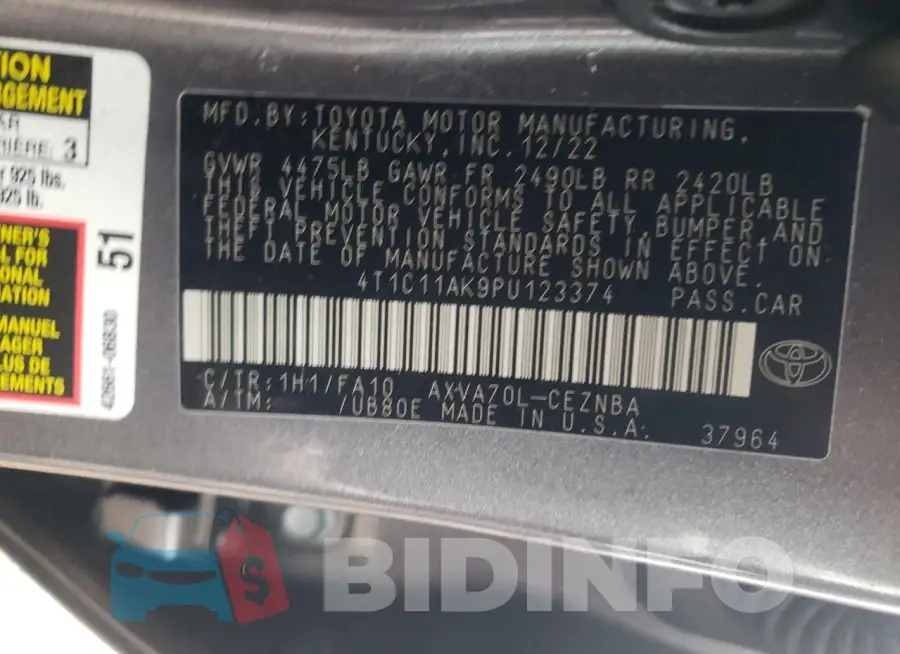 4T1C11AK9PU123374 Photo# 12
