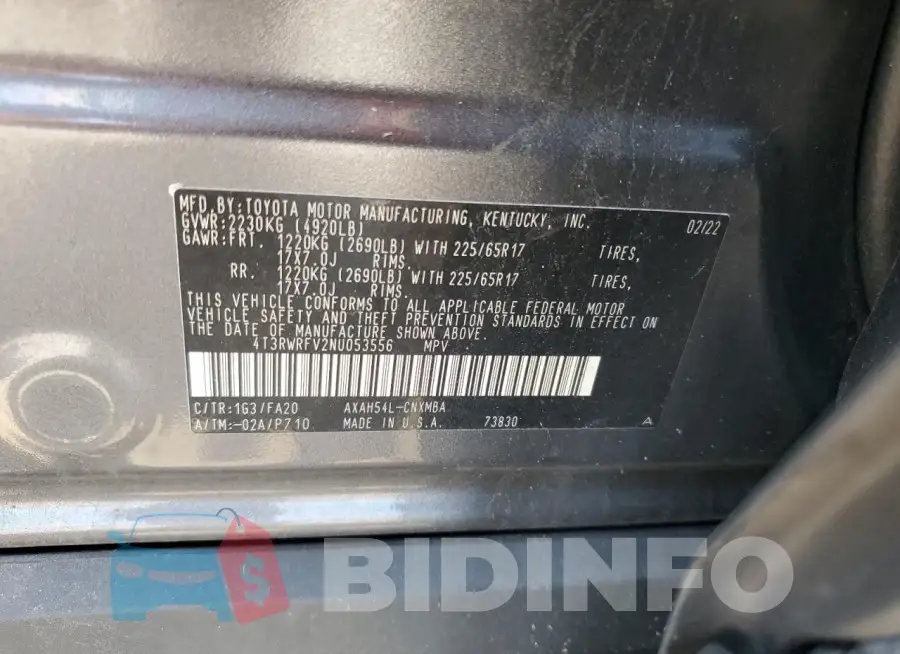 4T3RWRFV2NU053556 Photo# 13