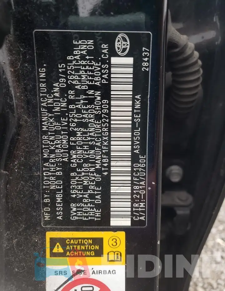 4T4BF1FKXGR527909 Photo# 12