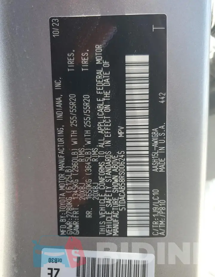 5TDACAB58RS006245 Photo# 12