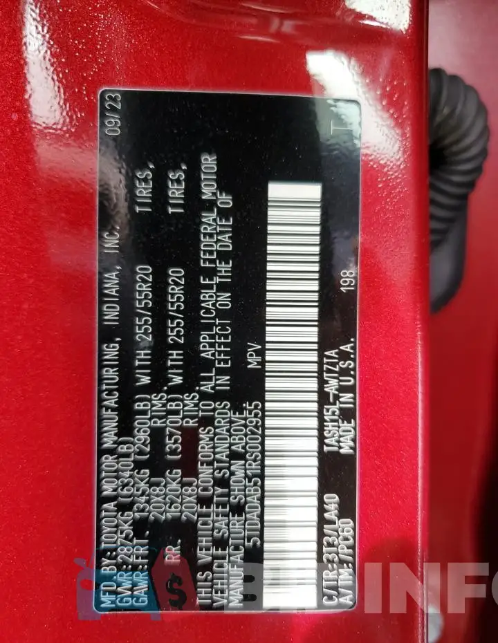 5TDADAB51RS002955 Photo# 13