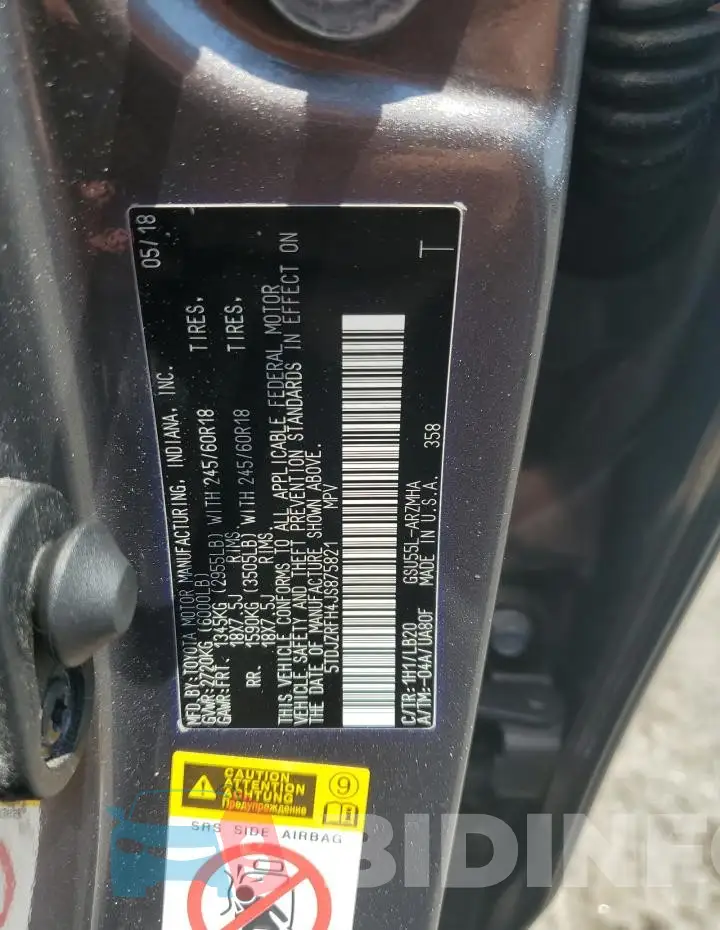 5TDJZRFH4JS875821 Photo# 13