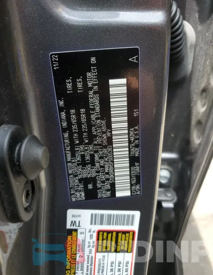 5TDKDRBH5PS005383 Photo# 13