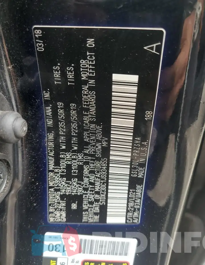 5TDXZ3DC1JS934855 Photo# 13