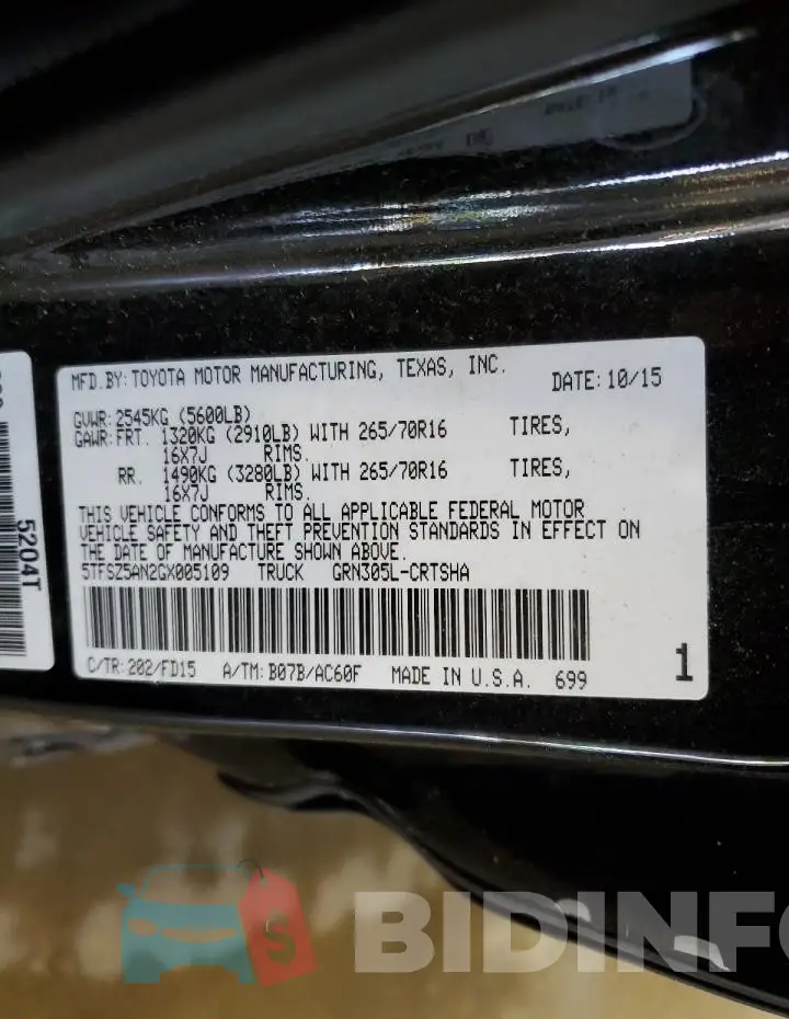 5TFSZ5AN2GX005109 Photo# 12