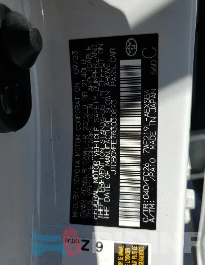 JTDBCMFE7R3030893 Photo# 12