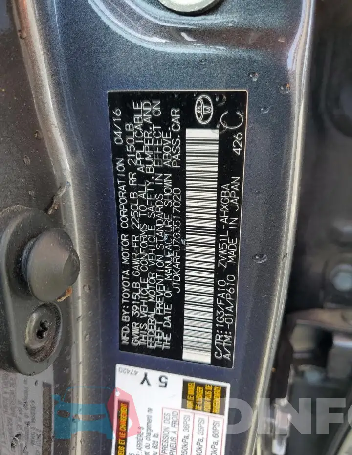JTDKARFU7G3517020 Photo# 12