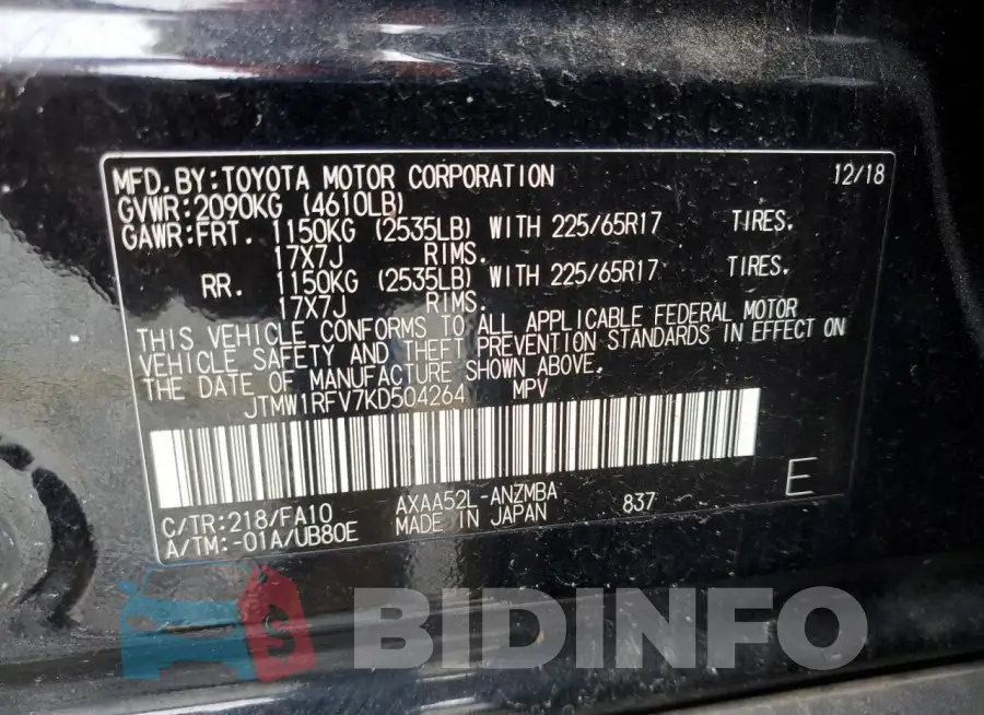 JTMW1RFV7KD504264 Photo# 13