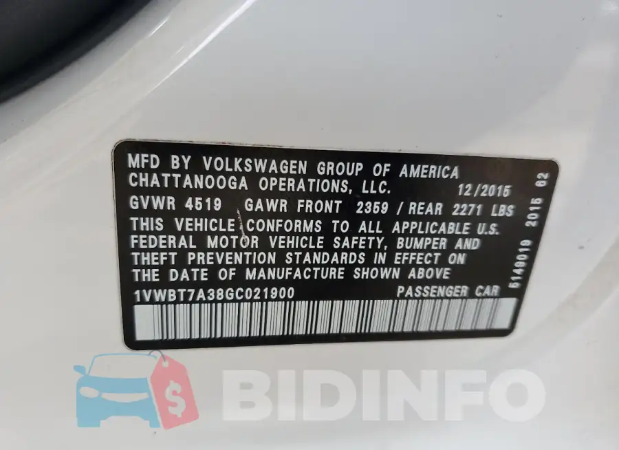 1VWBT7A38GC021900 Photo# 12
