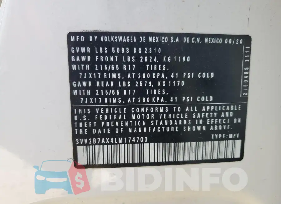 3VV2B7AX4LM174700 Photo# 13